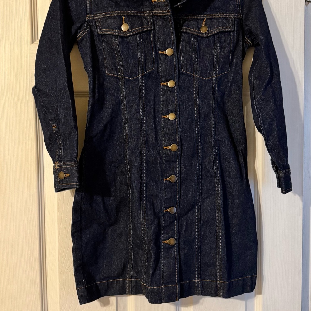 LOFT Dark Blue Long Sleeve Denim Dress - Picture 3 of 10